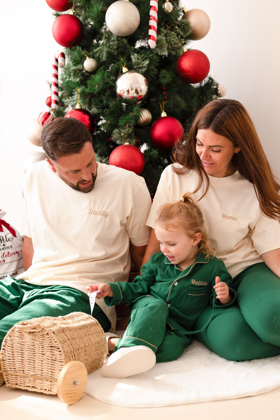 Festive Green Children's matching PJ set - Name embroidery