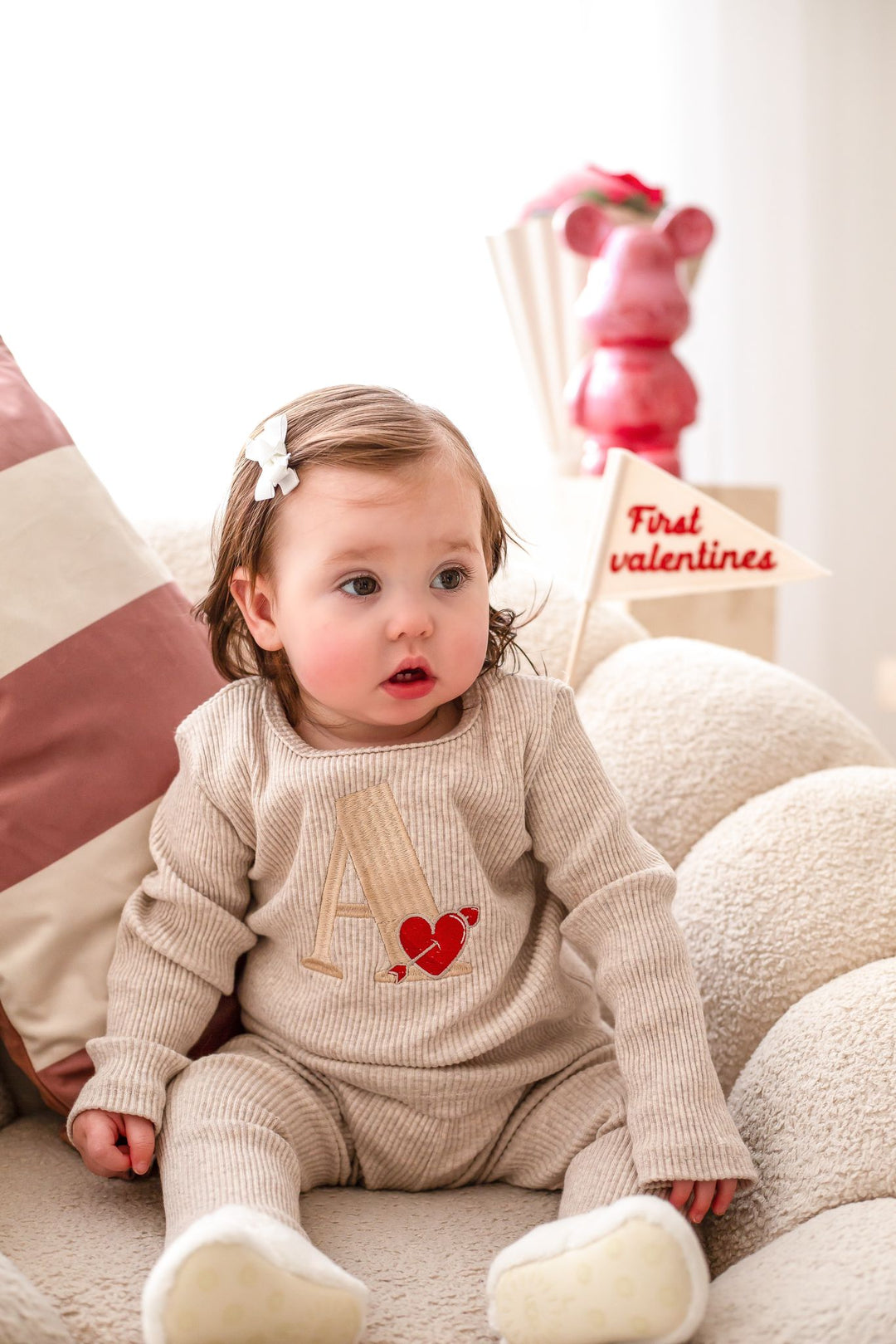 Heart Oatmeal Ribbed Sets - Embroidery