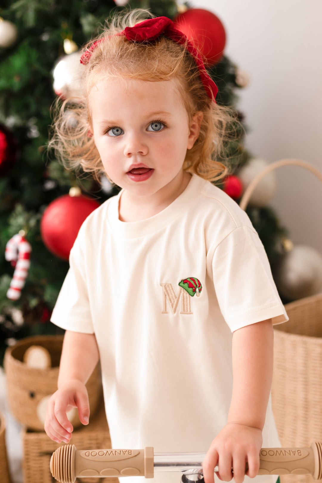 Festive Green Children's T-shirt & PJ Set - Elf Initial (embroidery)