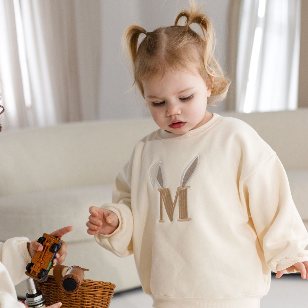 Bunny Initial Oversized Fleece Sweatshirt - Embroidery