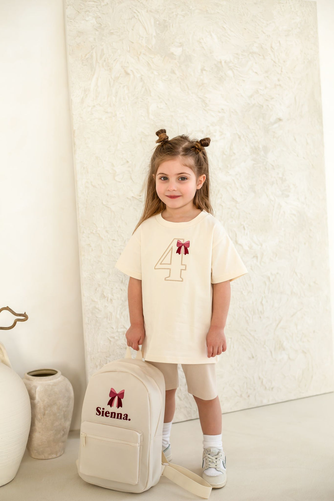 Bow Birthday Vanilla Tshirt - Embroidered