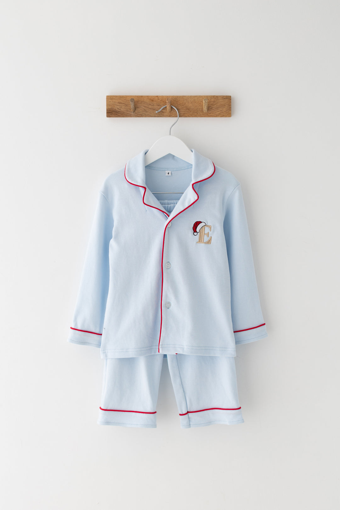 Sleigh Blue Children's matching PJ set - Initial Santas Hat embroidery