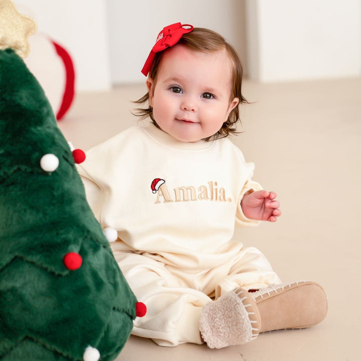 Santa's Hat Personalised Cream Tracksuit - Embroidered