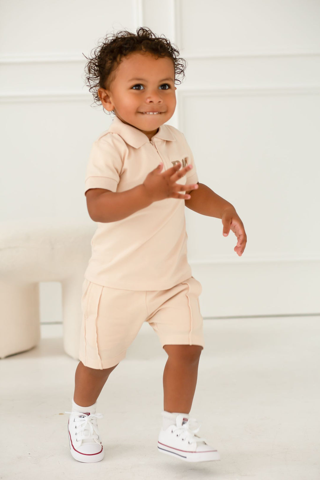 One Side Zip Short Set - Embroidered