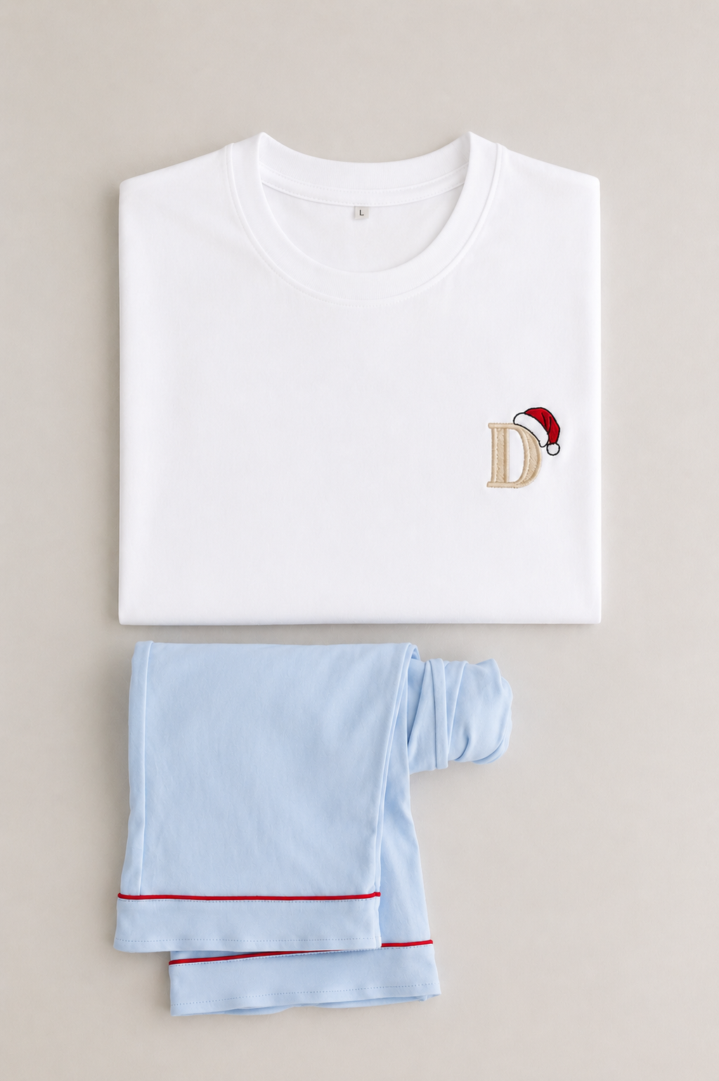 Sleigh Blue Mens matching PJ/Short set - Initial Santas Hat embroidery