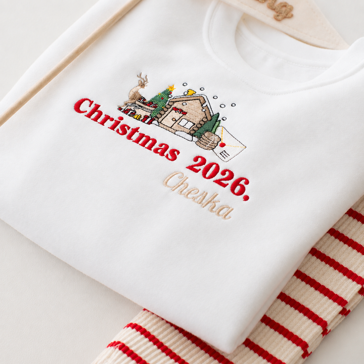 Christmas 2026 White Sweatshirt - Embroidered