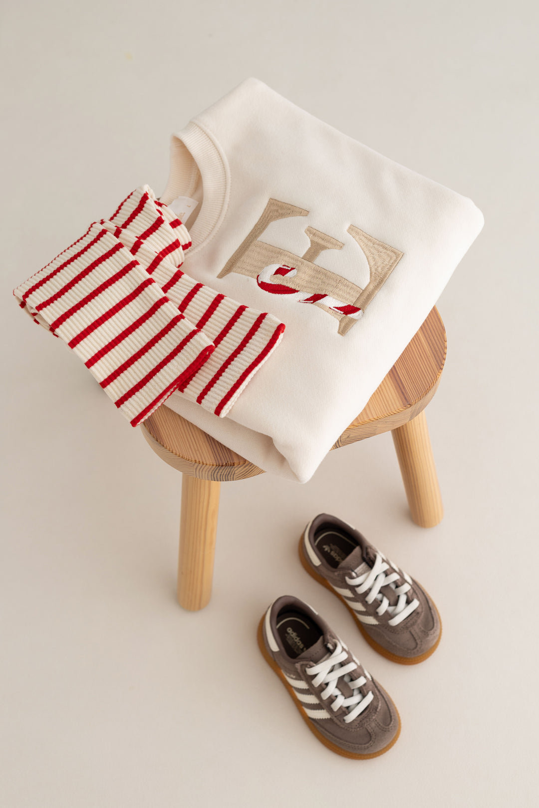 Candy Cane Initial Heart Sleeve Sweatshirt - Embroidered