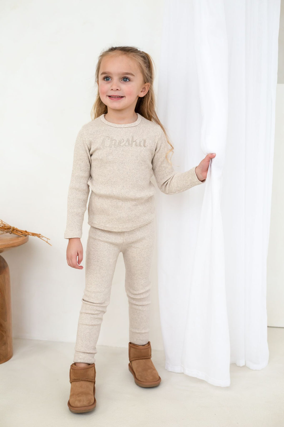 Italic Oatmeal Ribbed Set - Embroidered
