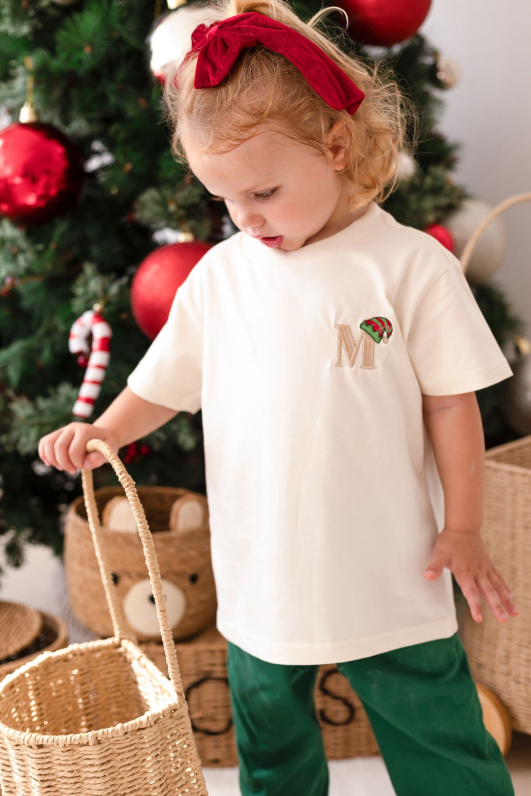 Festive Green Children's T-shirt & PJ Set - Elf Initial (embroidery)