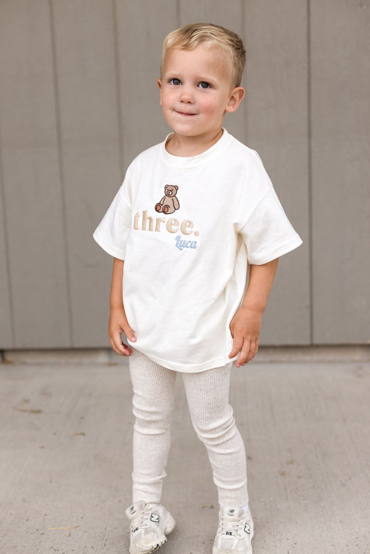 Bear Birthday Name Tshirt - Embroidered