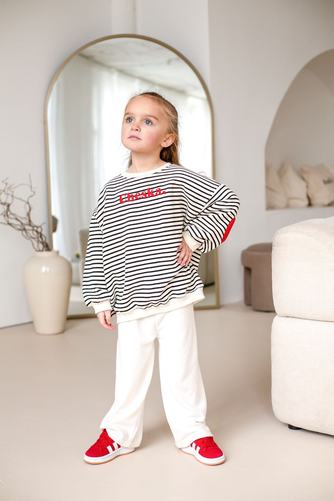 Fleece Stripe Heart Sweatshirt - Embroidered (name)