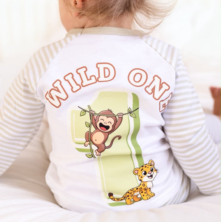 Safari Theme Birthday Stripe Pyjama Set - Print