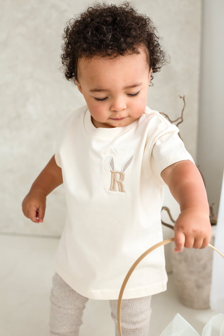 Bunny Initial Vanilla Tshirt - Embroidered