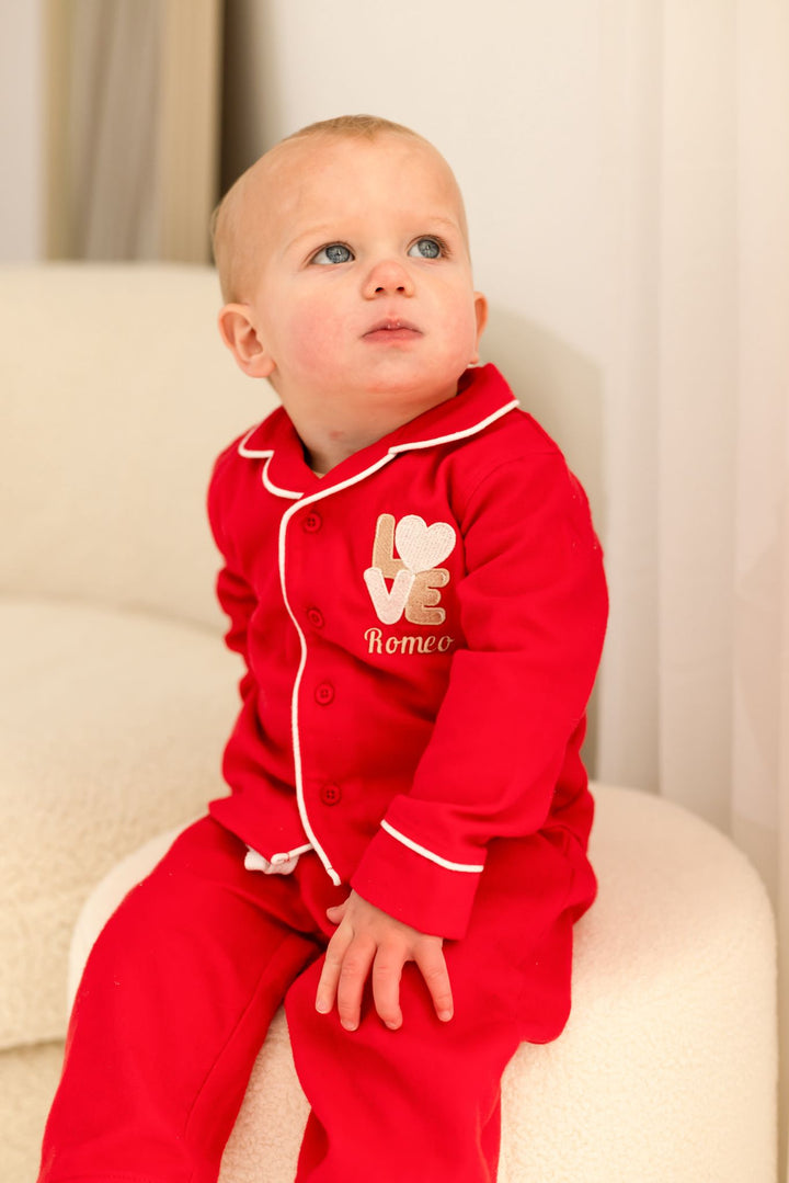Valentines Name Button up Set - Embroidered