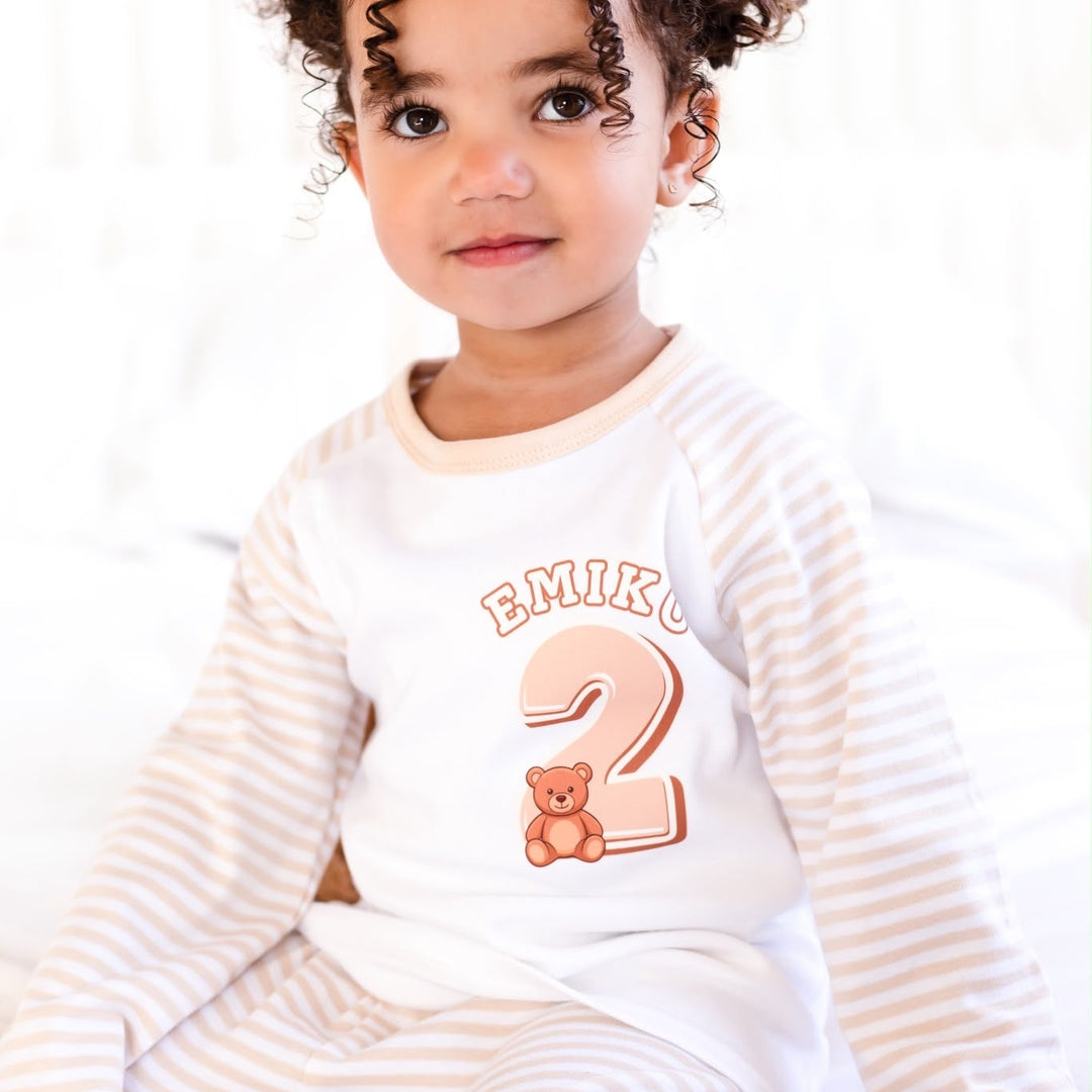 Teddy Theme Birthday Stripe Pyjama Set - Print