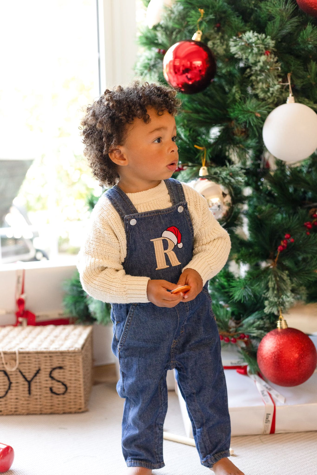 Santa's Hat Denim Dungarees - Embroidery