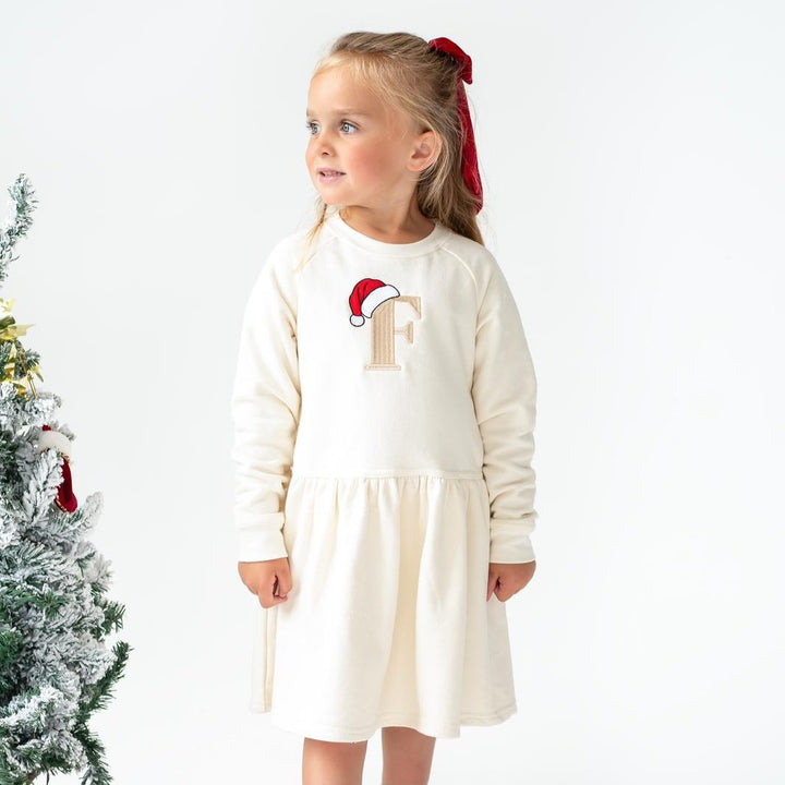 Initial Santa Hat Sweatshirt Dress - Embroidered