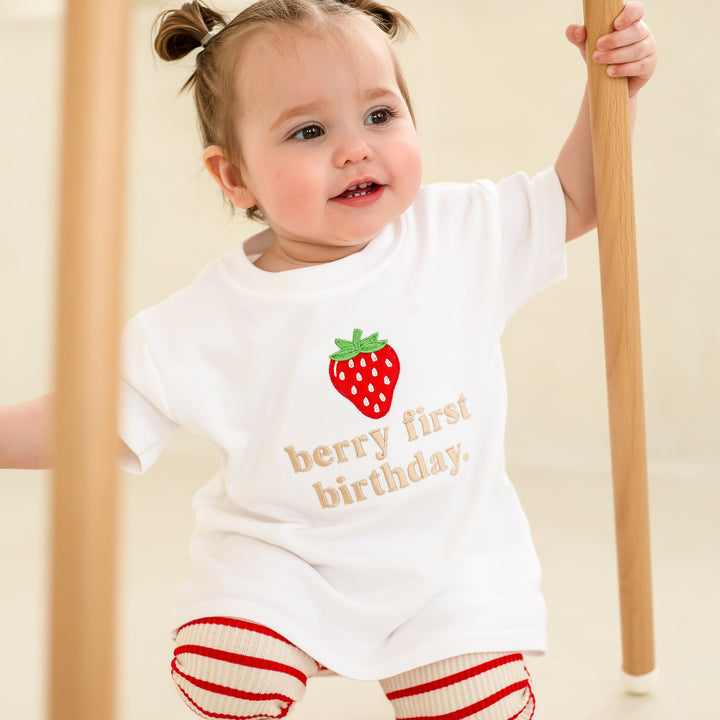 Berry First Birthday Tshirt - Embroidered Classic