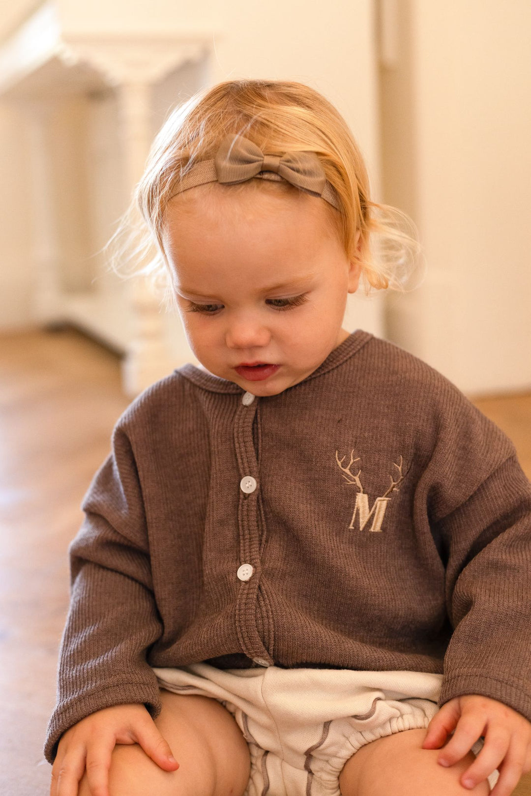 Brown Antler Soft Cardigan - Embroidered