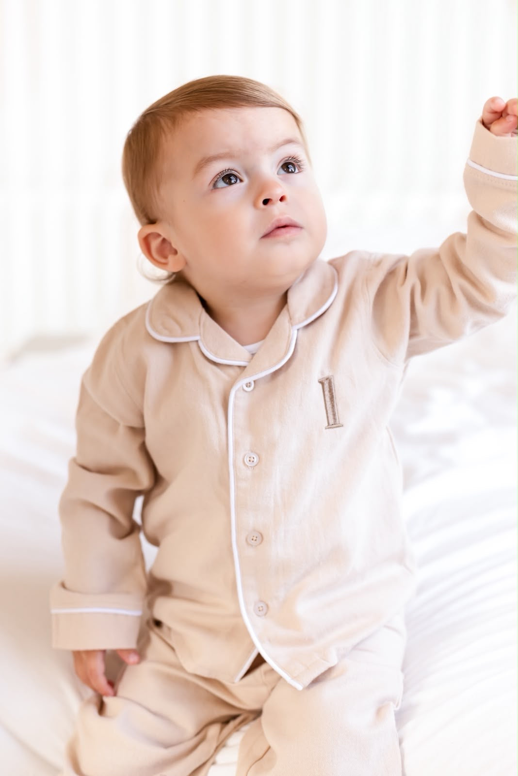 Bear Birthday Latte Button Up Pyjama Set - Embroidered two side
