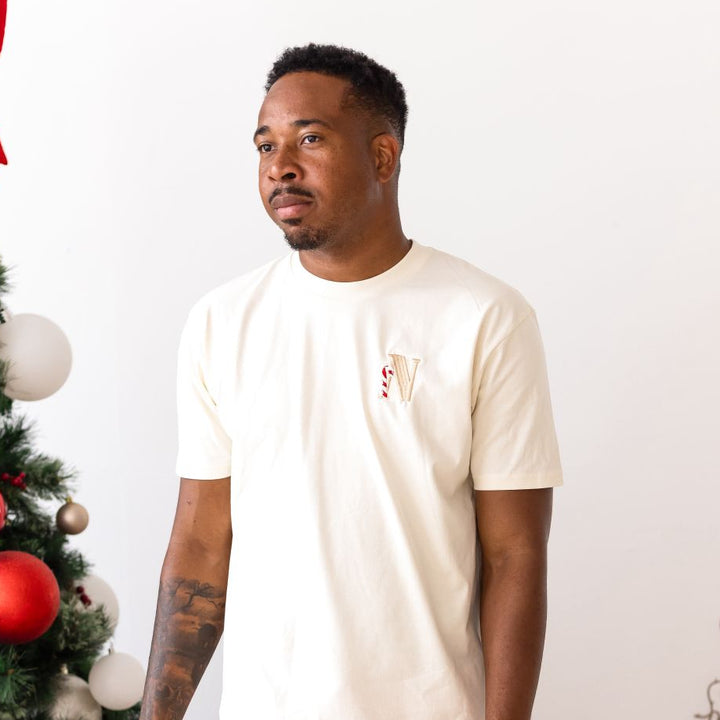 Mens Candy Cane Family Christmas Two Piece Set - Red with White trim