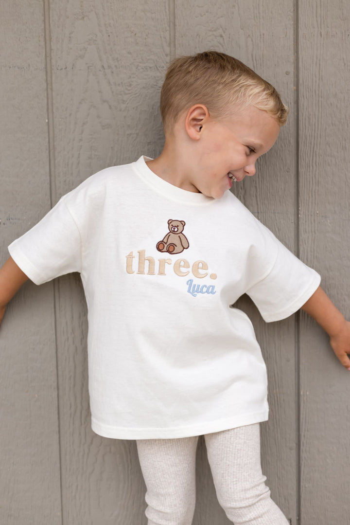 Bear Birthday Name Tshirt - Embroidered