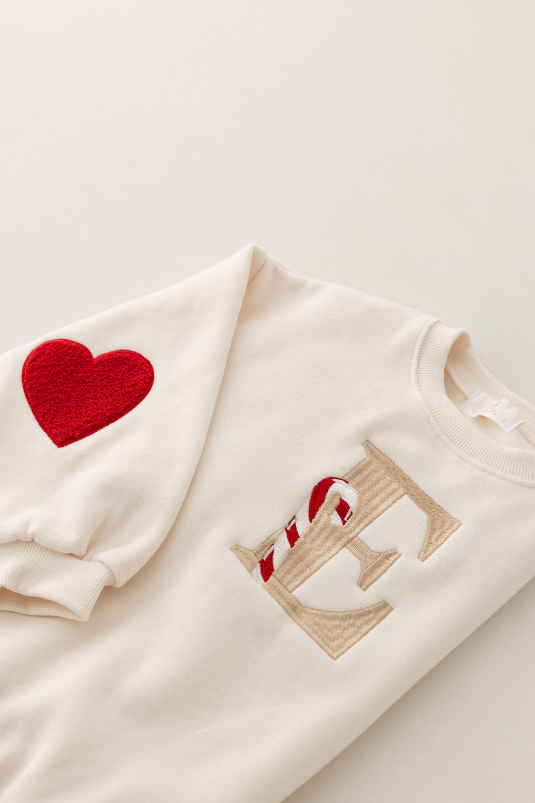 Candy Cane Initial Heart Sleeve Sweatshirt - Embroidered