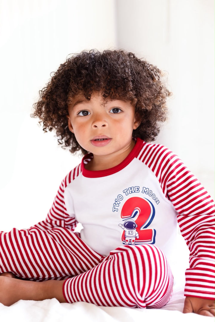 Space Theme Birthday Stripe Pyjama Set - Print