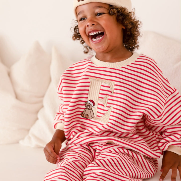 Oversized BEAR Initial Stripe Fleece Tracksuit - Embroidered