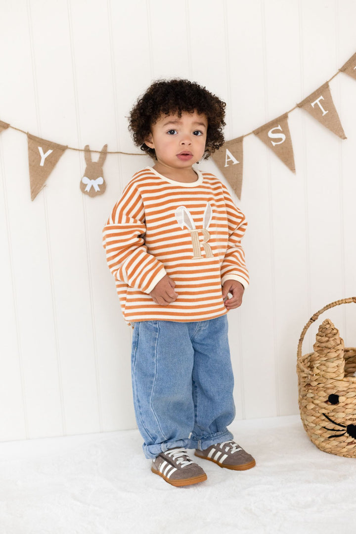 Bunny Stripe Fleece Oversized Sweatshirt - Embroidered
