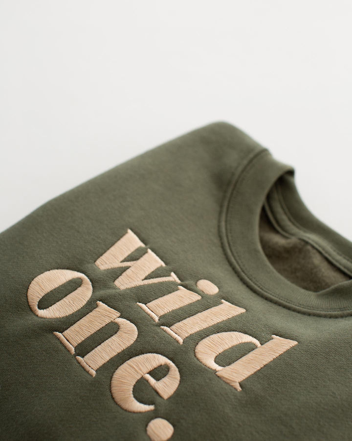 Khaki Wild One Birthday Sweatshirt - Embroidery