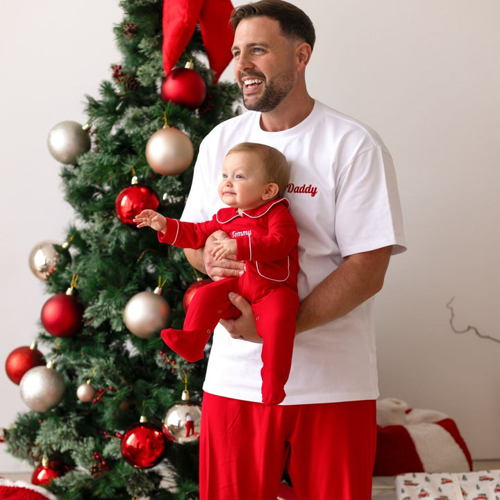 Mens Family Christmas Two Piece Set - Red with White trim