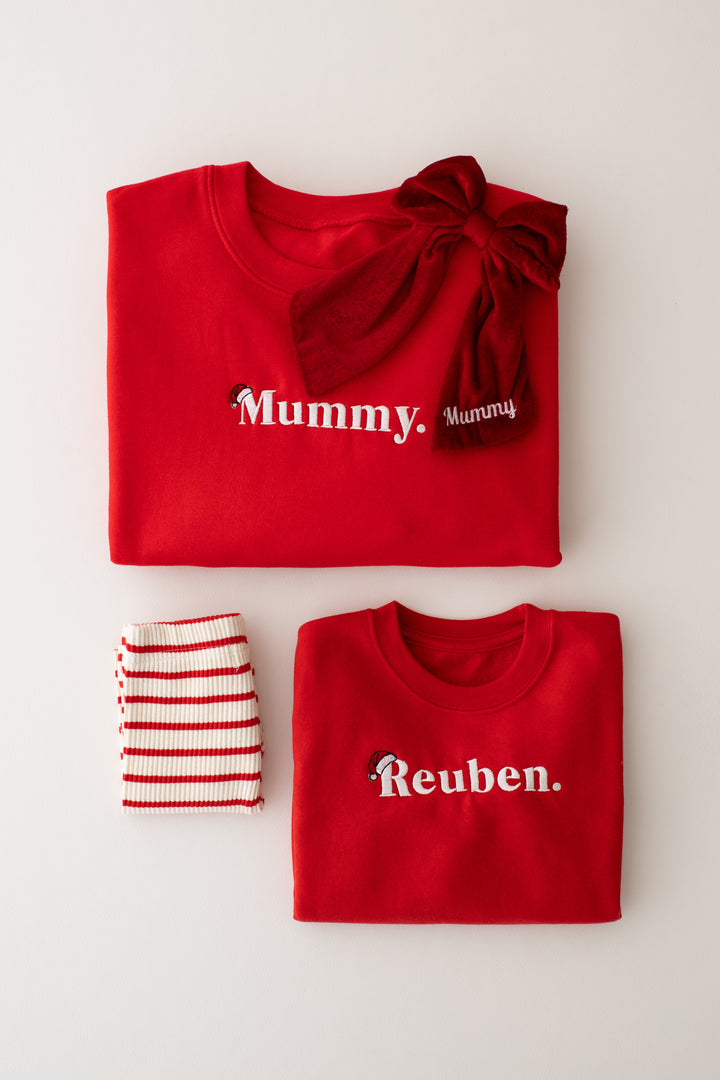 Red Name Santa Classic Sweatshirt - Embroidered
