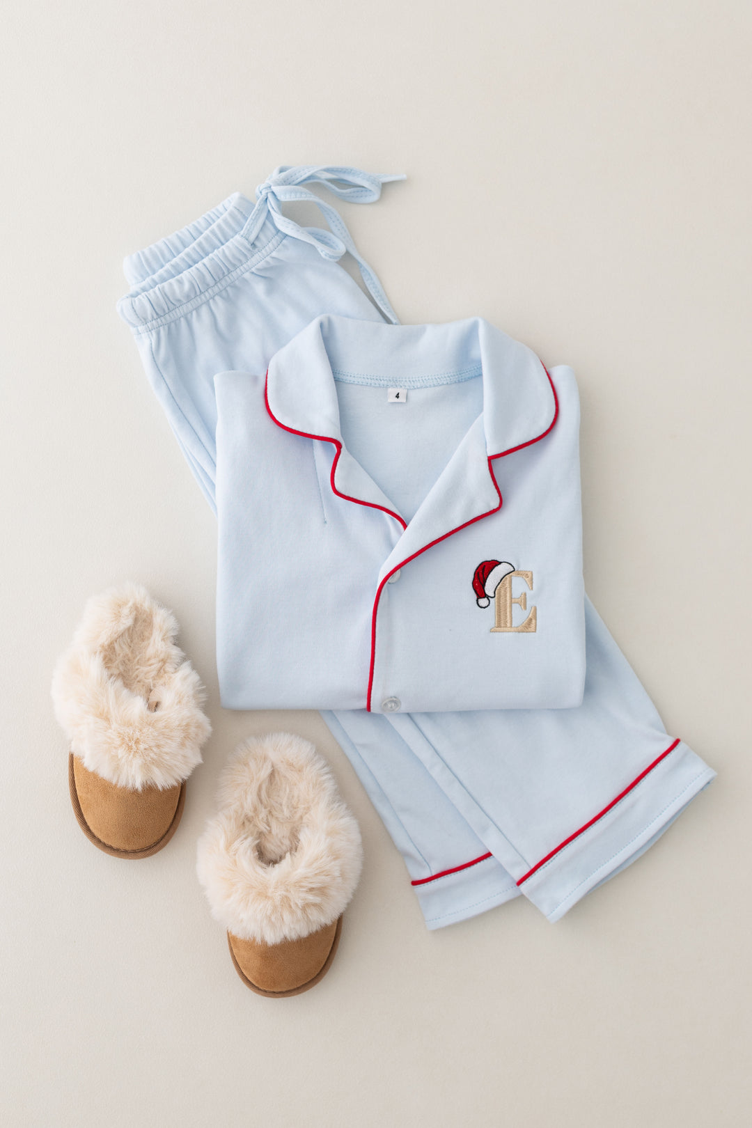 Sleigh Blue Children's matching PJ set - Initial Santas Hat embroidery