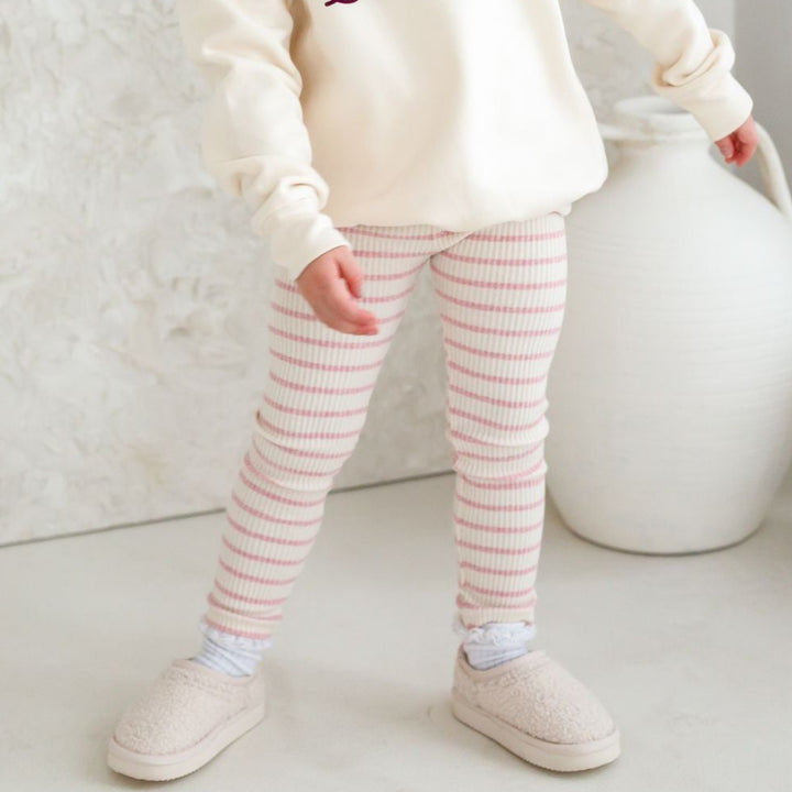 Pink striped Ribbed Leggings
