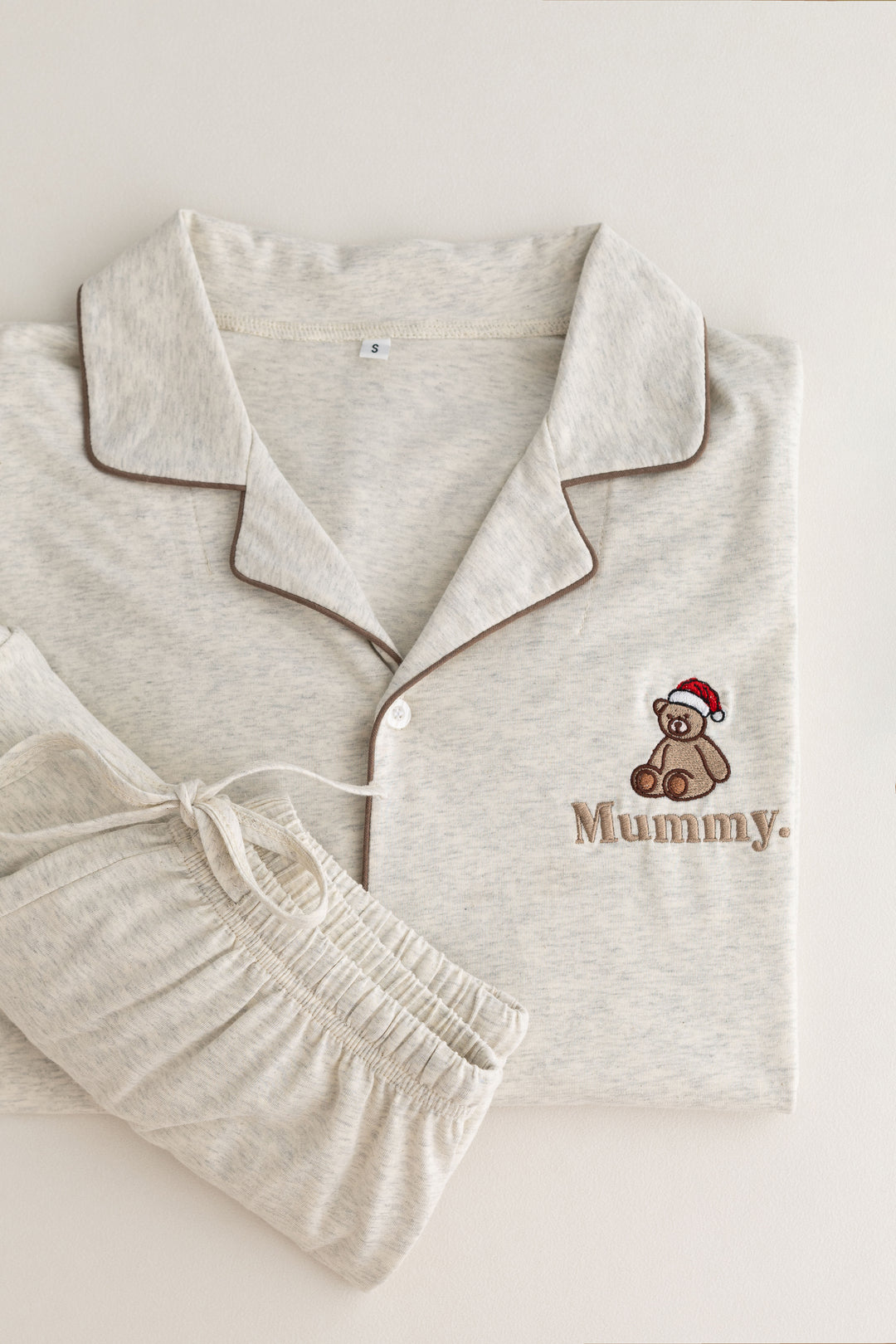 Oatmilk Women's matching PJ set - Bear Santas Hat embroidery