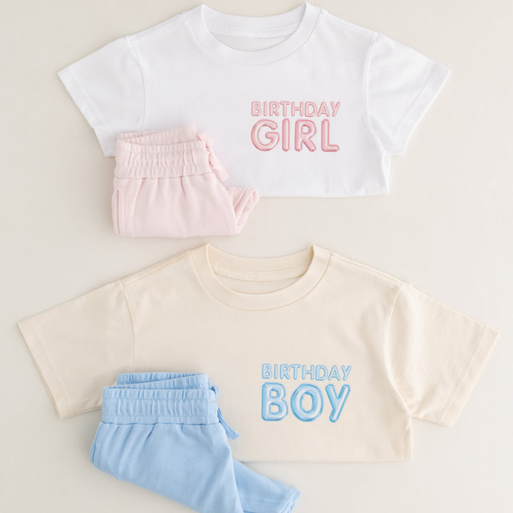 Balloon Birthday SHORT SET Blue & Pink - Print