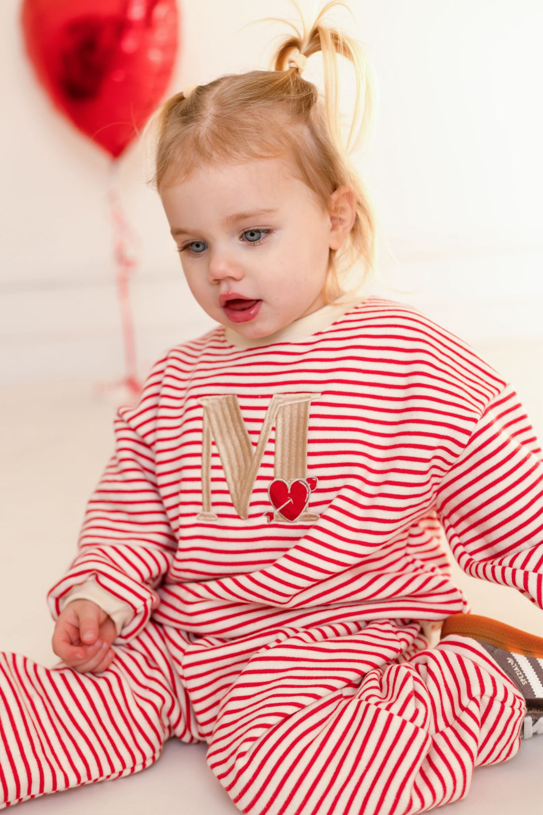 Oversized Heart Stripe Fleece Tracksuit - Embroidered