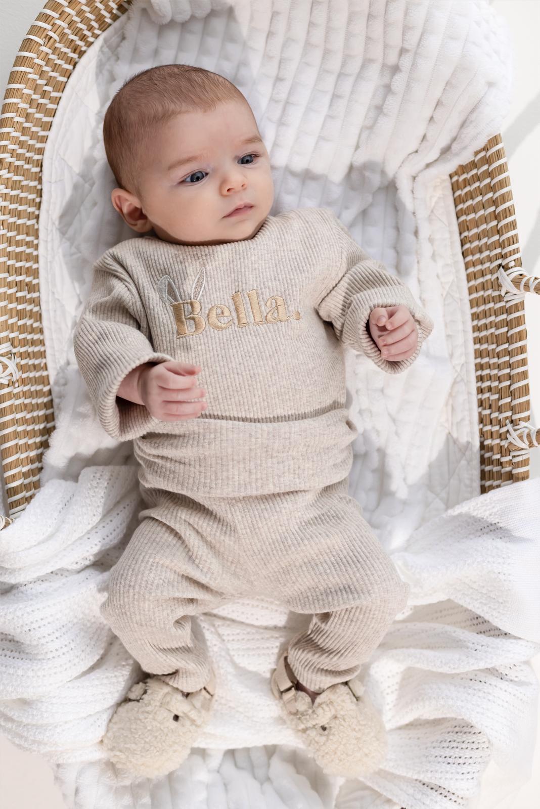 Oatmeal Bunny Name Ribbed Set - Embroidered
