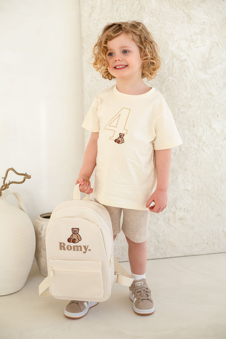 Bear Birthday Vanilla Tshirt - Embroidered