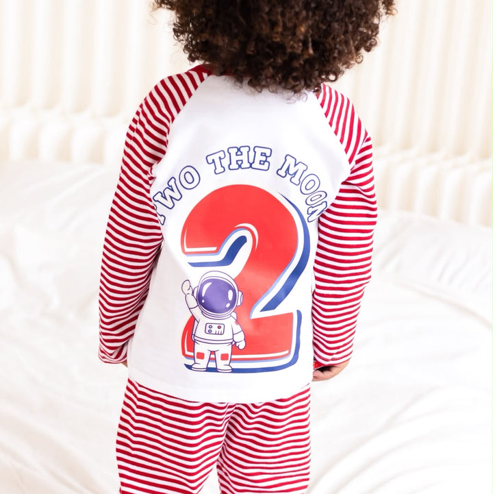 Space Theme Birthday Stripe Pyjama Set - Print
