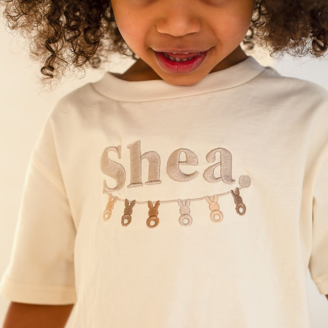 Bunny Garland Vanilla Name Tshirt - Embroidered