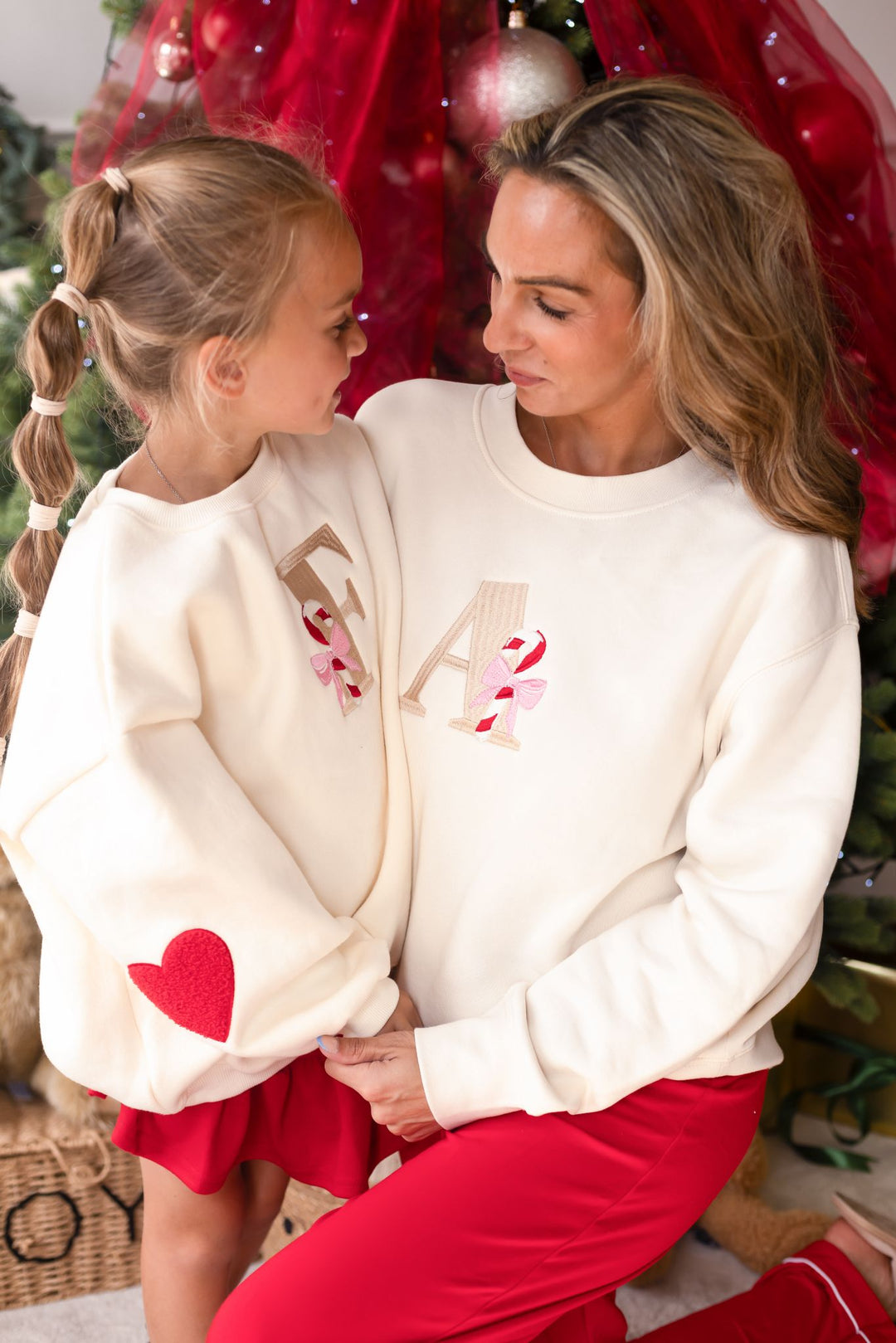 Candy Cane Initial Heart Sleeve Sweatshirt - Embroidered