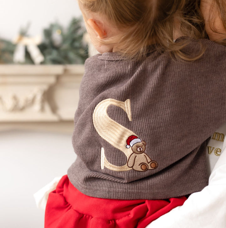 Bear Personalised Brown Christmas Cardigan – Initial (Embroidered)