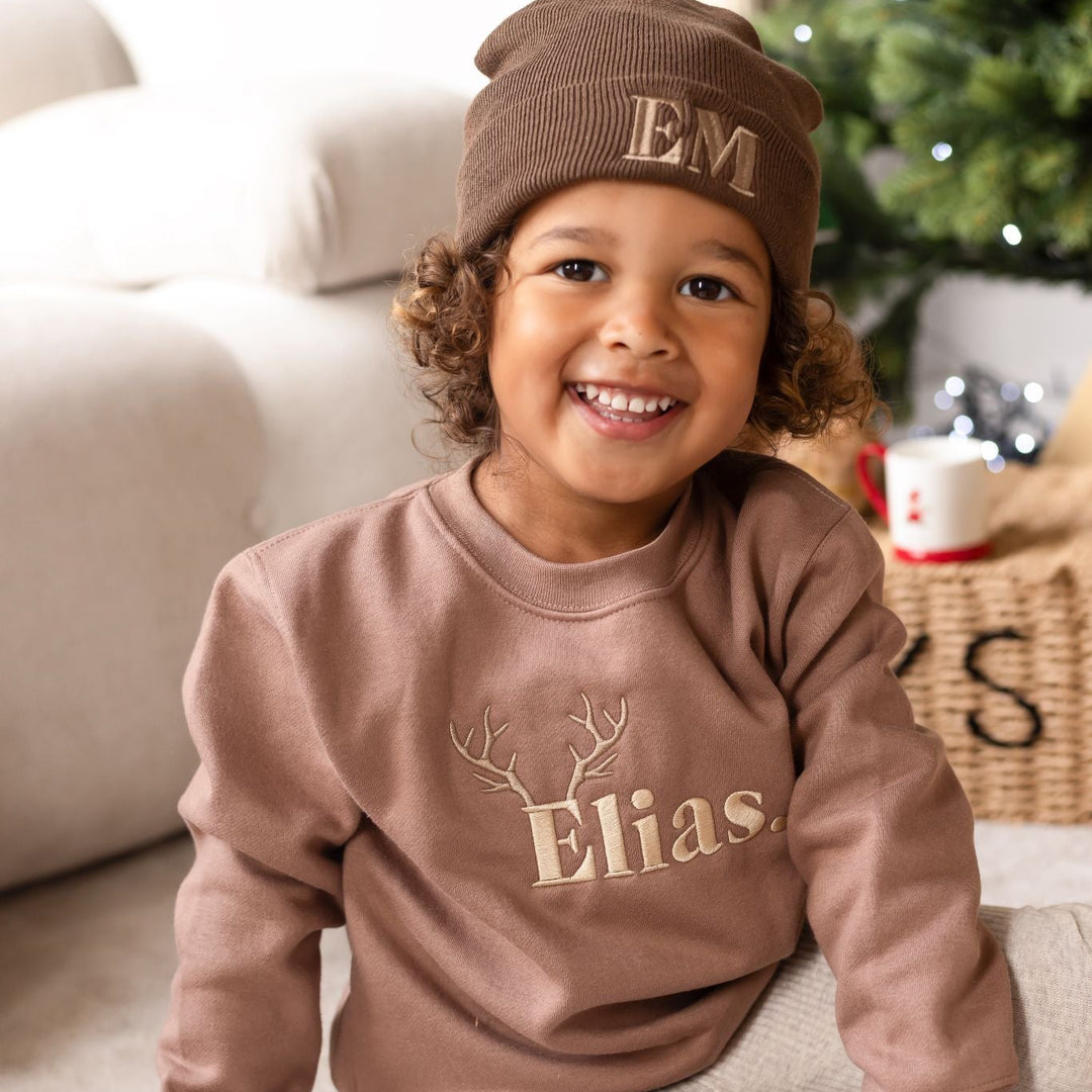 Taupe Antler Initial Classic Sweatshirt - Embroidery