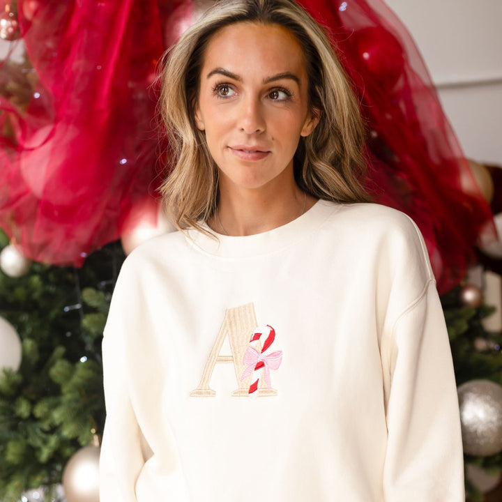 Adult's Candy Cane Matching Oversized Sweatshirt - Embroidery