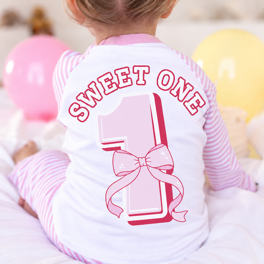 Bow Theme Birthday Stripe Pyjama Set - Print