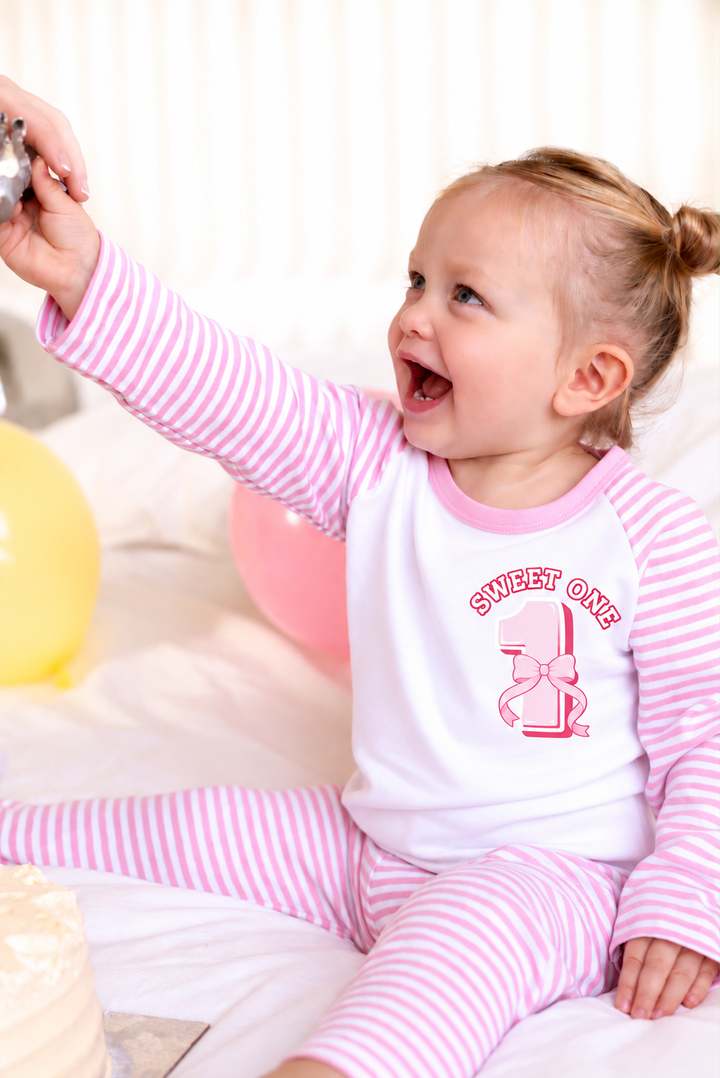 Bow Theme Birthday Stripe Pyjama Set - Print