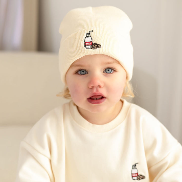 Milk + Cookies Infant Beanie - embroidered
