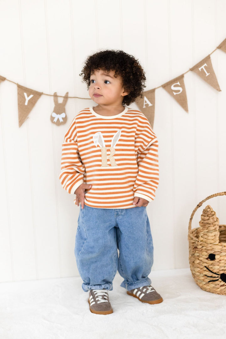 Bunny Stripe Fleece Oversized Sweatshirt - Embroidered